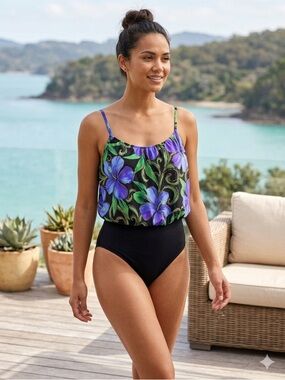 Robby Len by Longitude Women’s One-Piece Blouson Swimsuit with Floral Print 12